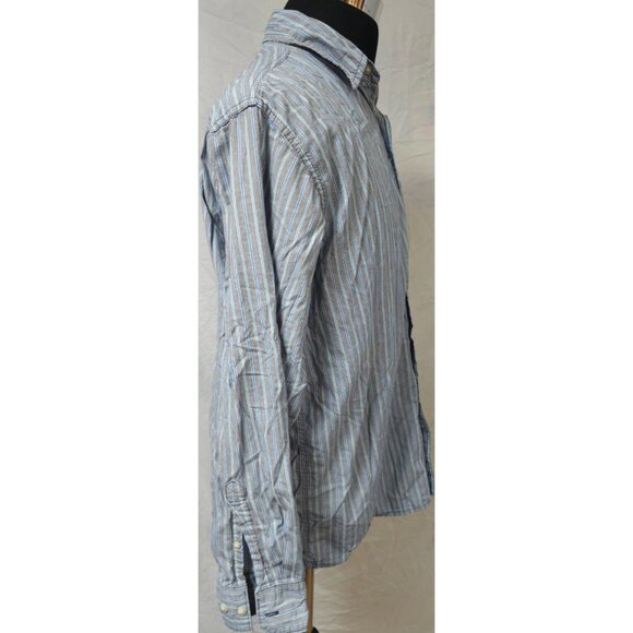 Wrangler Jean Co Mens Large Grey Blue Stripe Long Sleeve Button Up Shirt - Picture 6 of 10